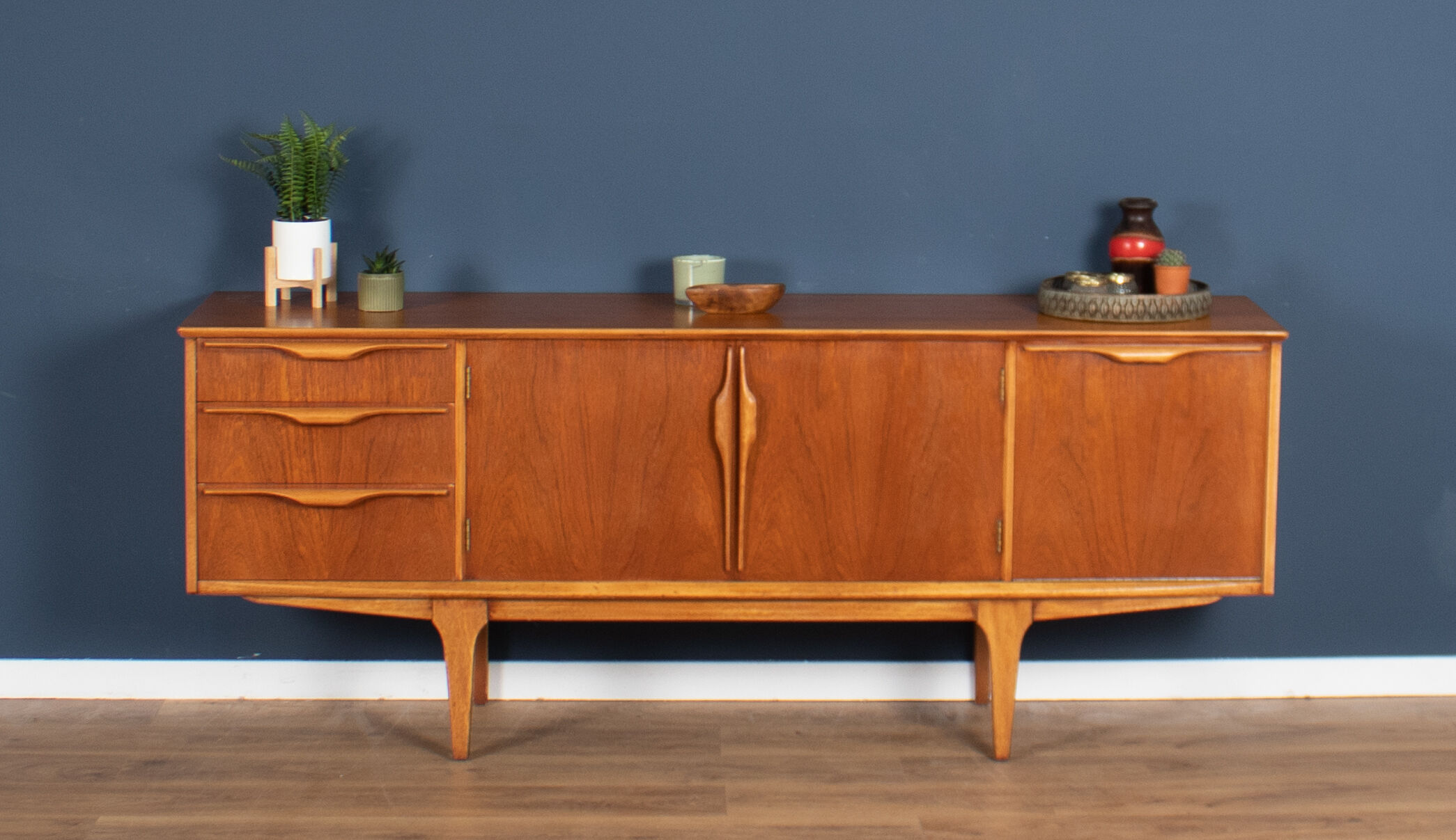Retro 1960s teak jentique mid century sideboard with folded handles