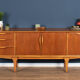 Retro 1960s teak jentique mid century sideboard with folded handles