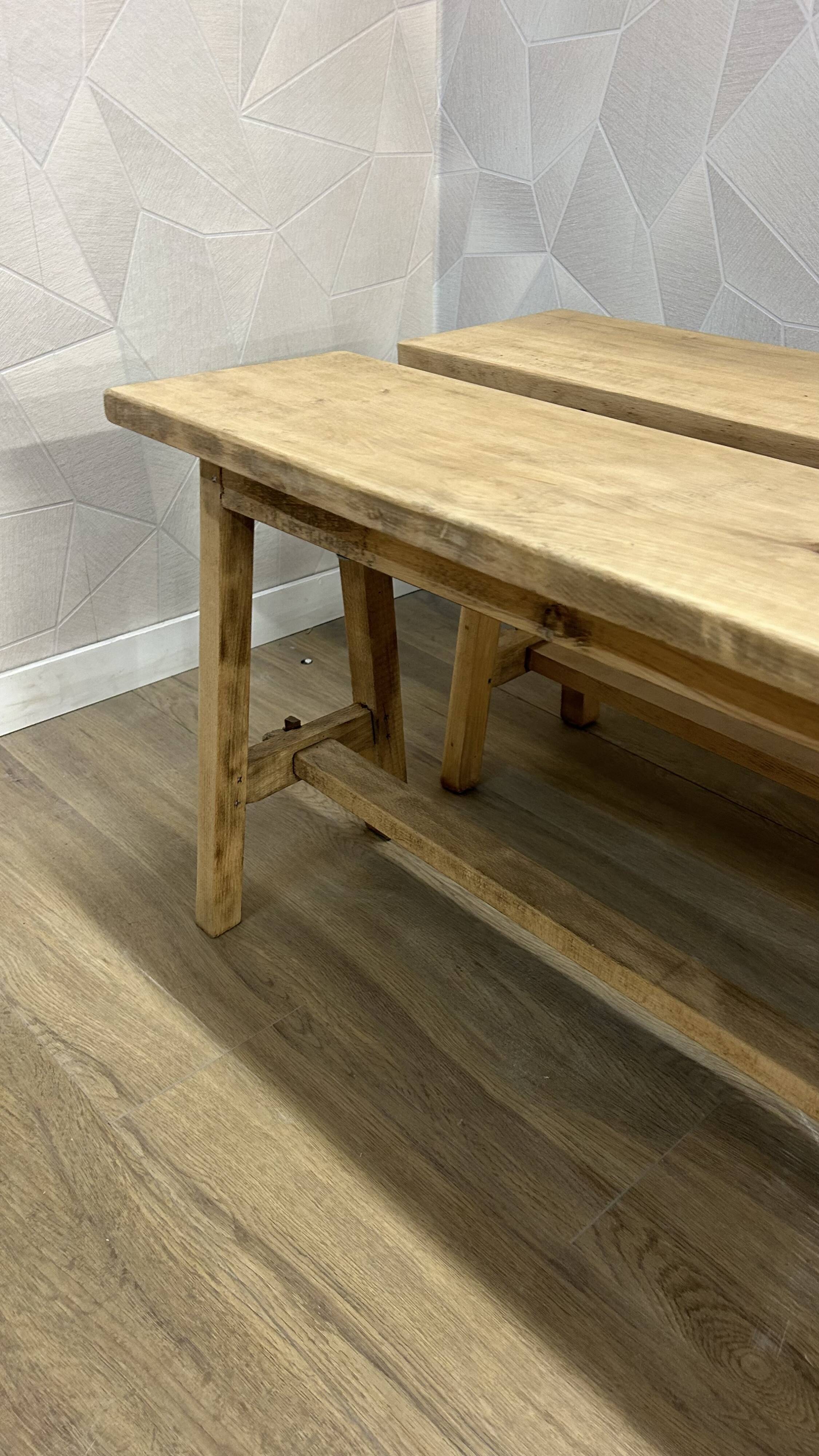 Pair of solid wood farmhouse benches (alder)