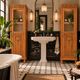 Rare pair of Art Deco glass columns in solid walnut – renovated