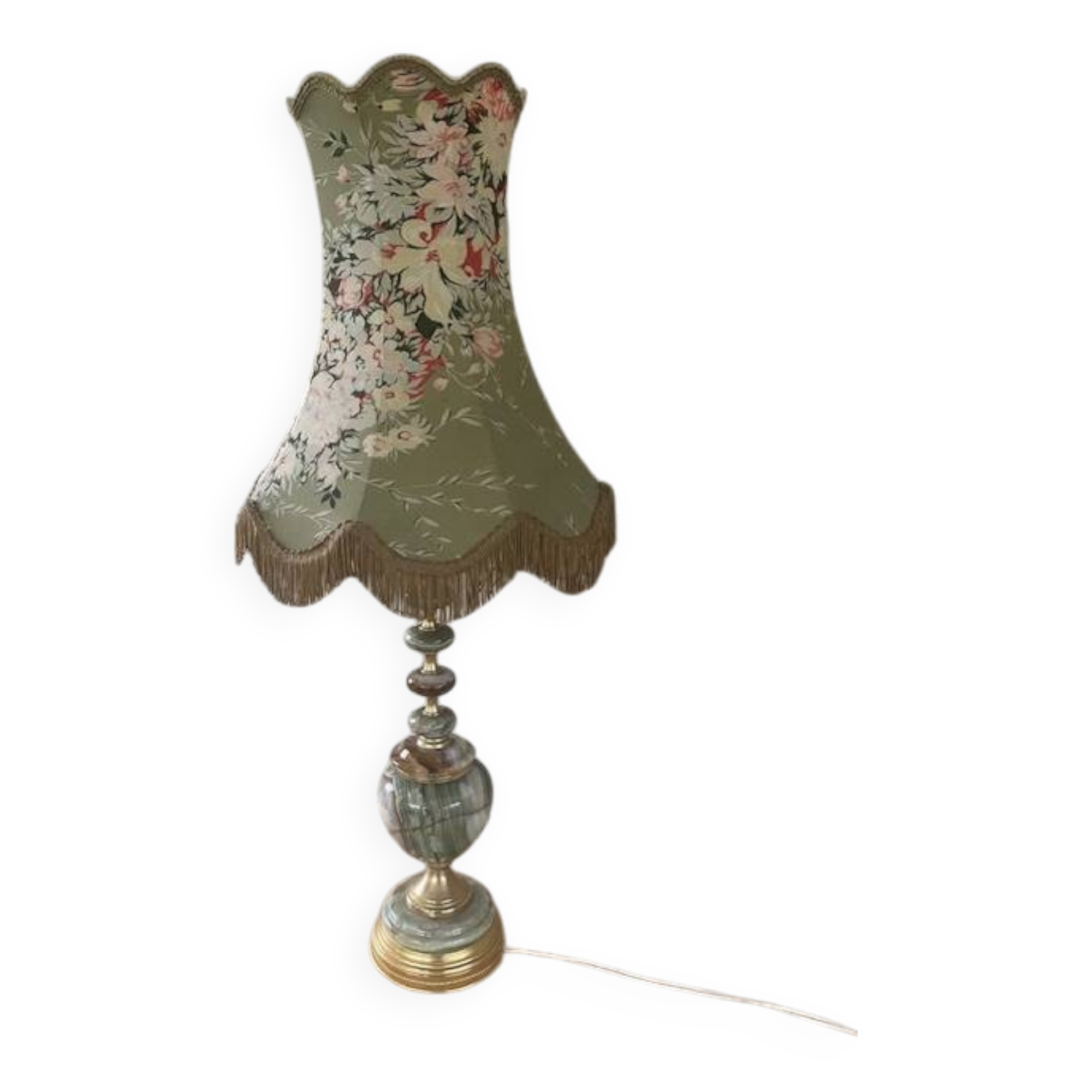 Antique floor lamp with shade, onyx marble, lamp and floral motif, Italy