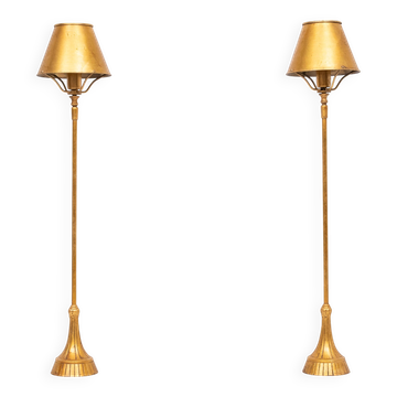 paire de lampes de table en feuille d'or magnifiques design élégant années 1970 France