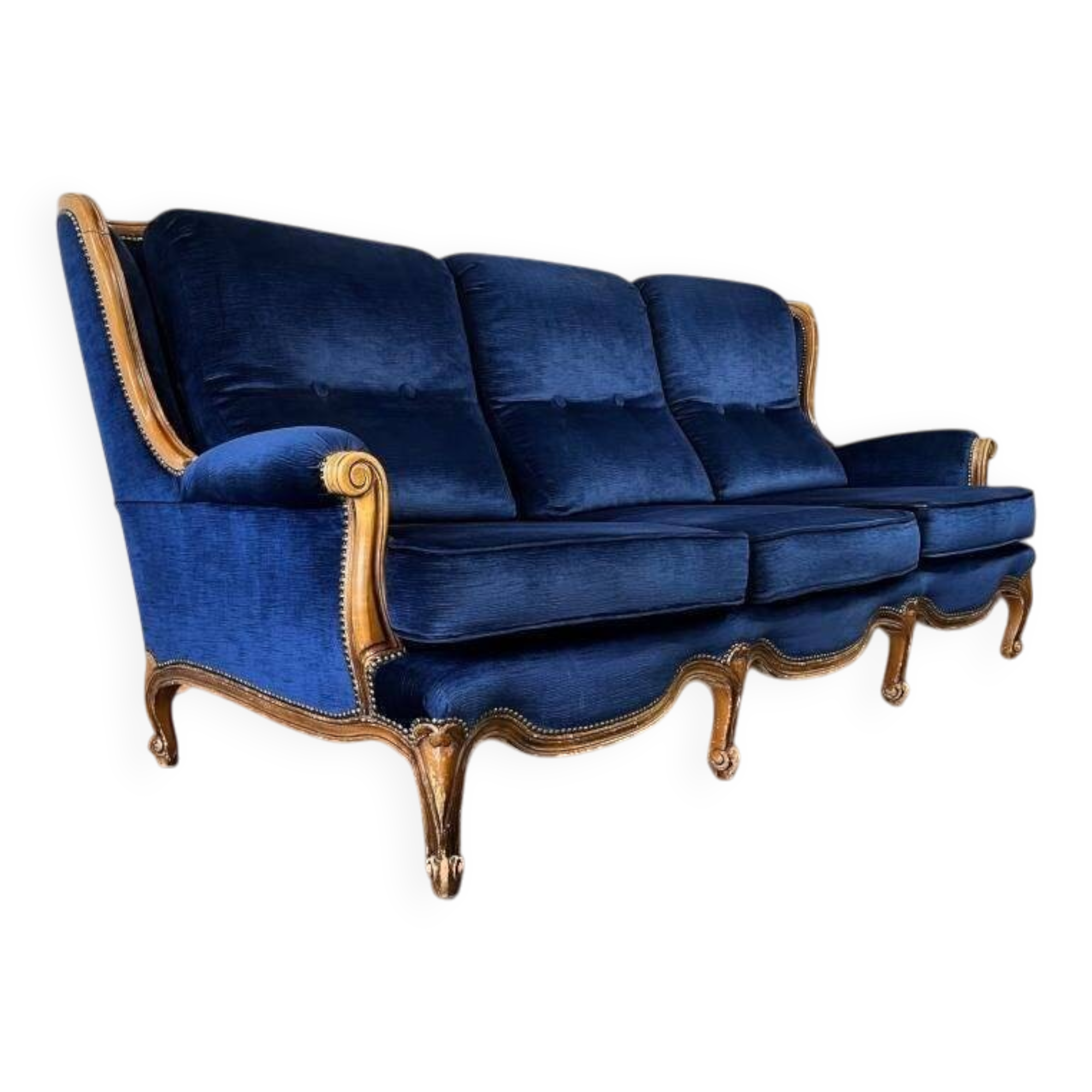 Vintage blue baroque sofa / three-seater / armchair