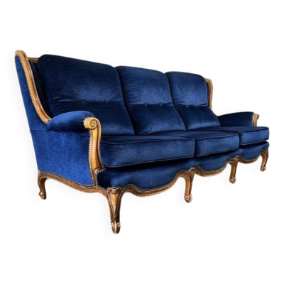 Canapé baroque bleu vintage / trois places / fauteuil