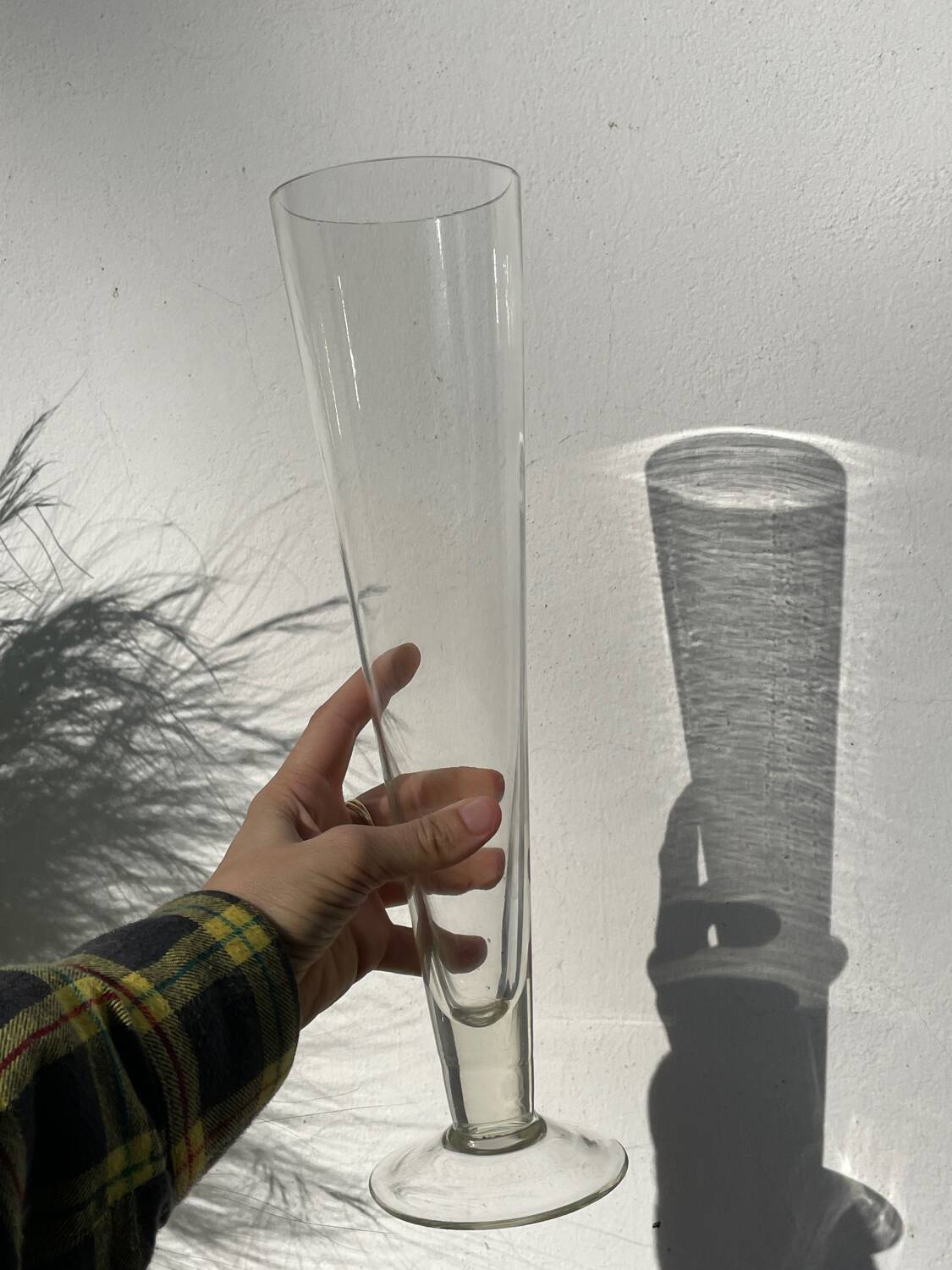 Large conical vase in clear designer glass.