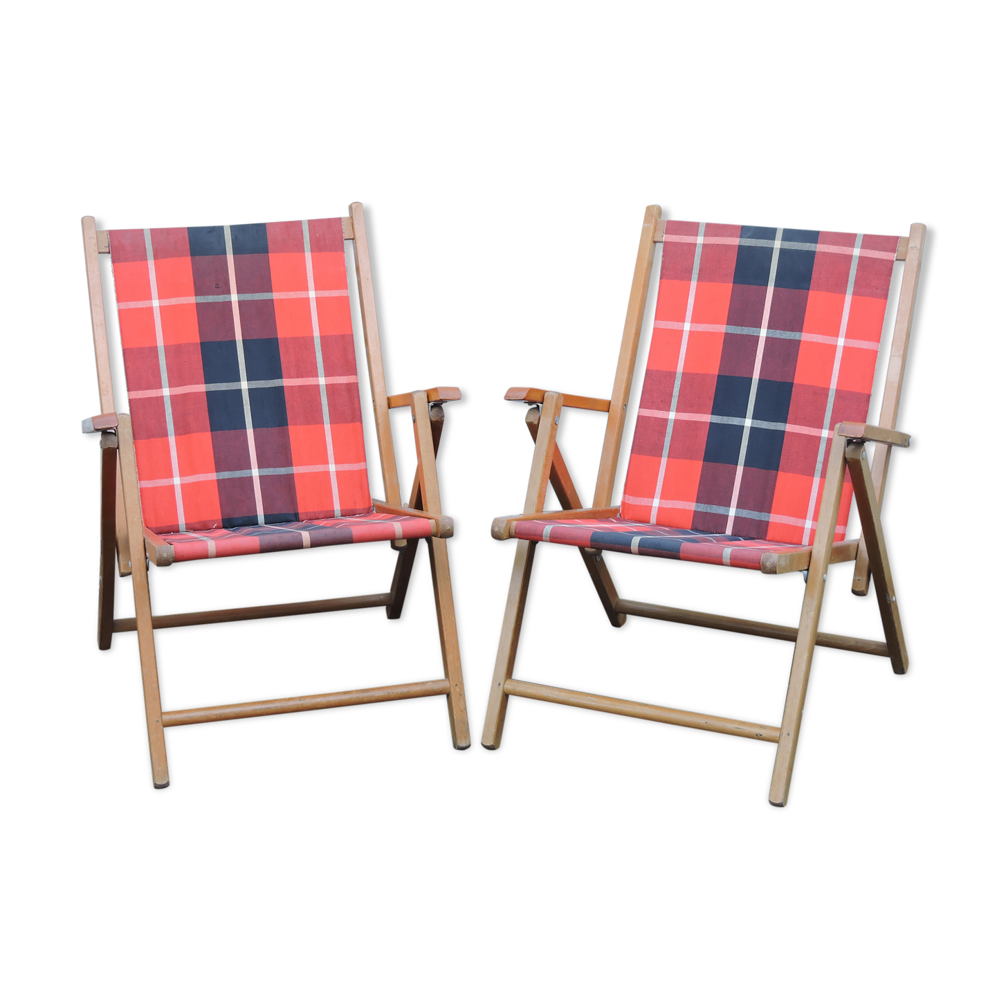 Pair of folding camping chairs Plidéal vintage 1950
