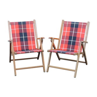 Pair of folding camping chairs Plidéal vintage 1950