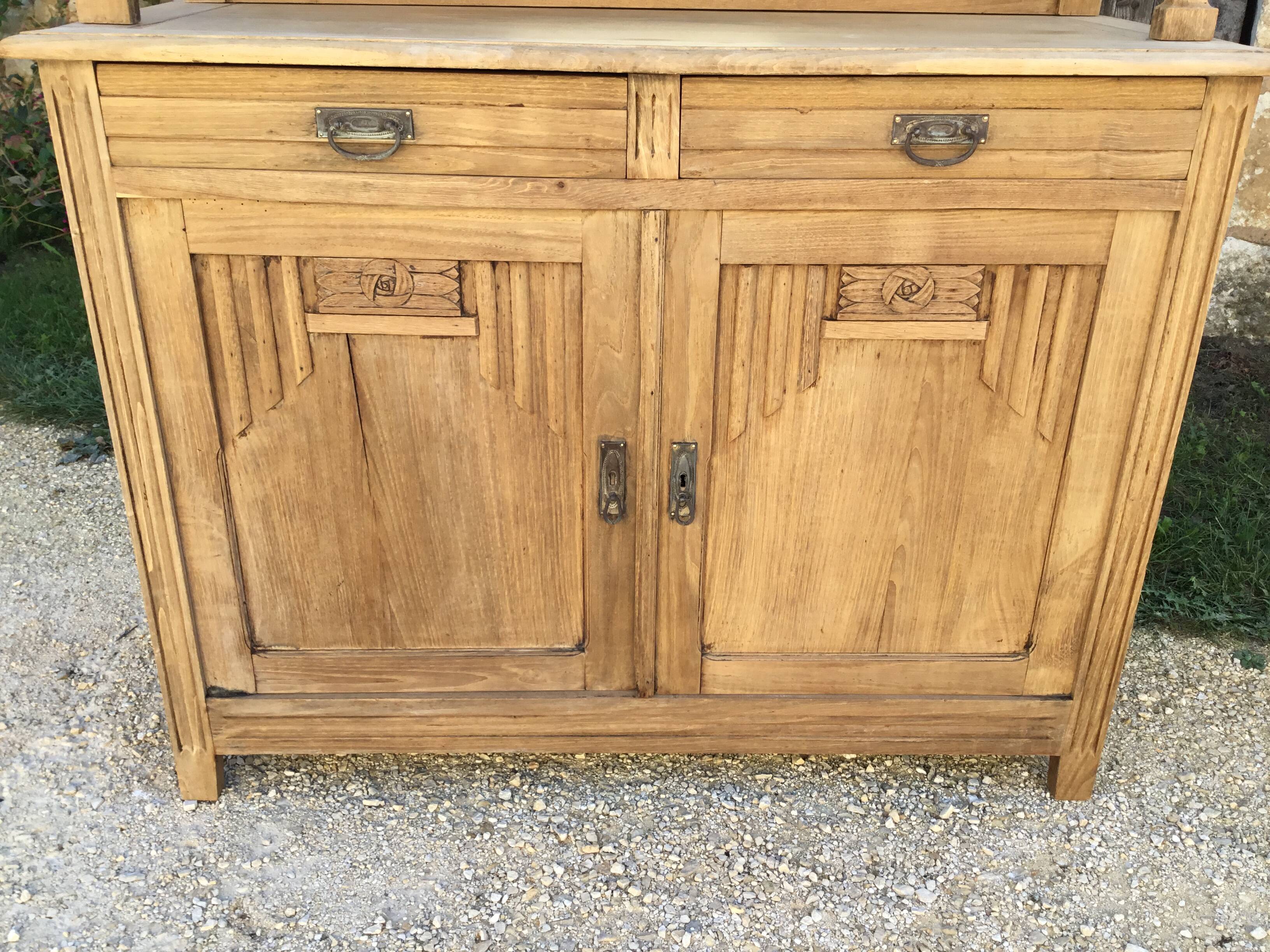 Two-body oak sideboard from the 1940s; stripped