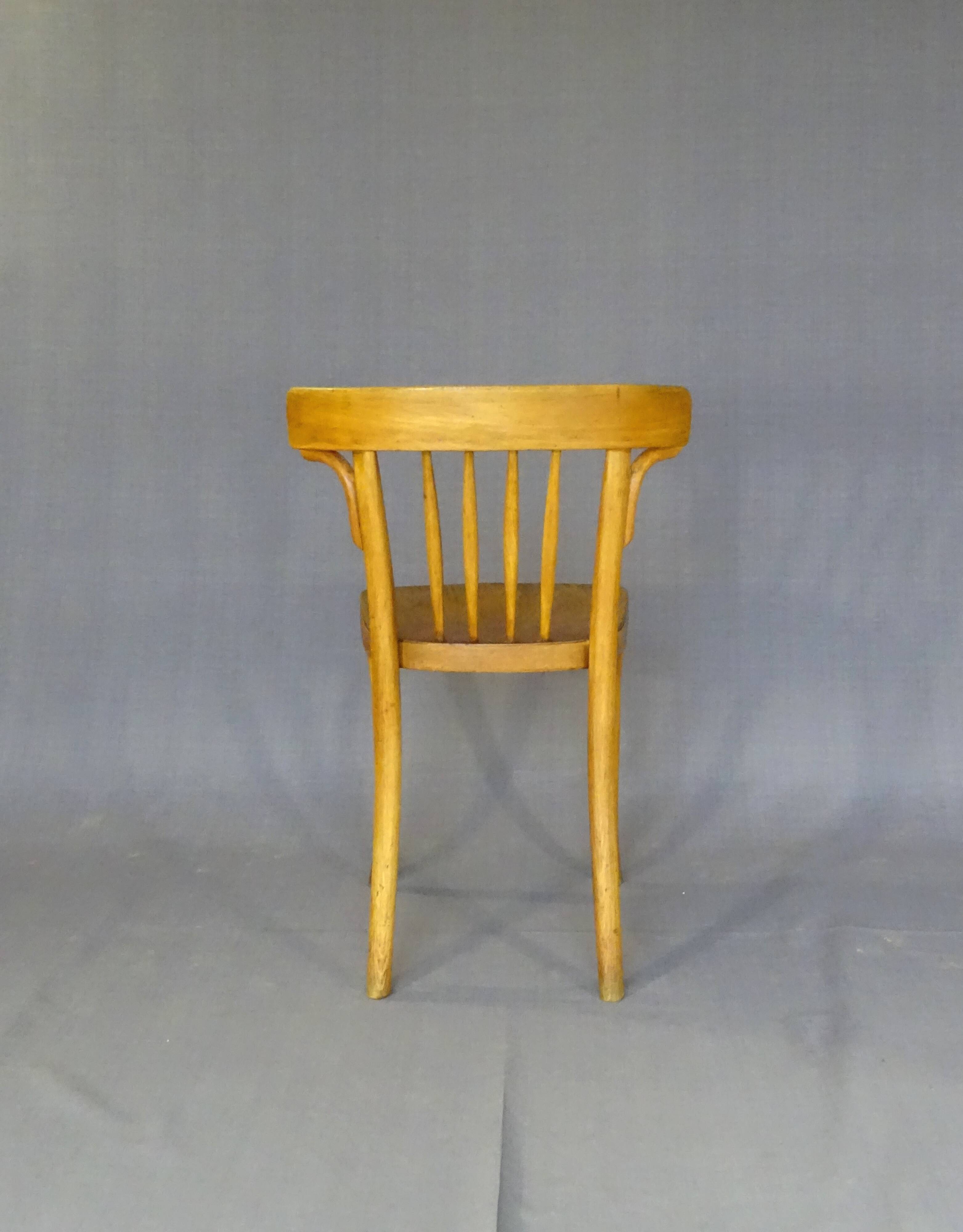 Série de 4 chaises Thonet Art déco bistrot blondes 1930