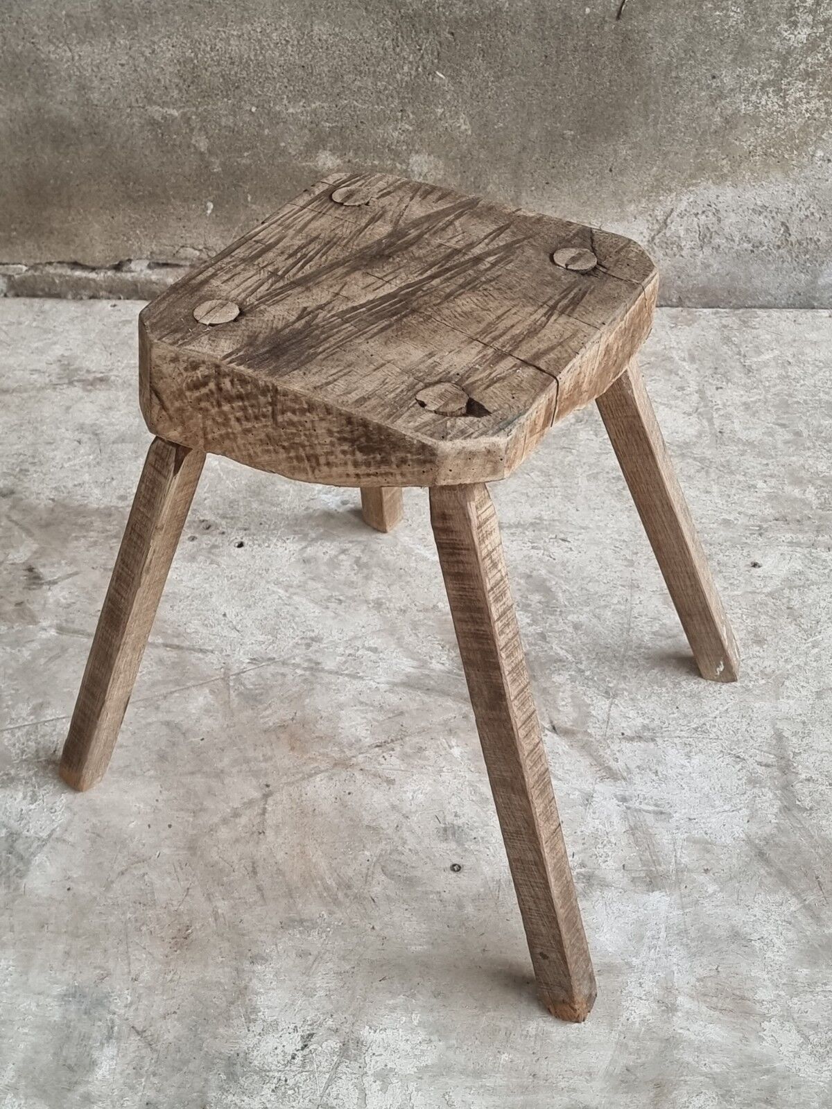 Antique stool rustic side table oak wood