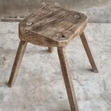 Antique stool rustic side table oak wood