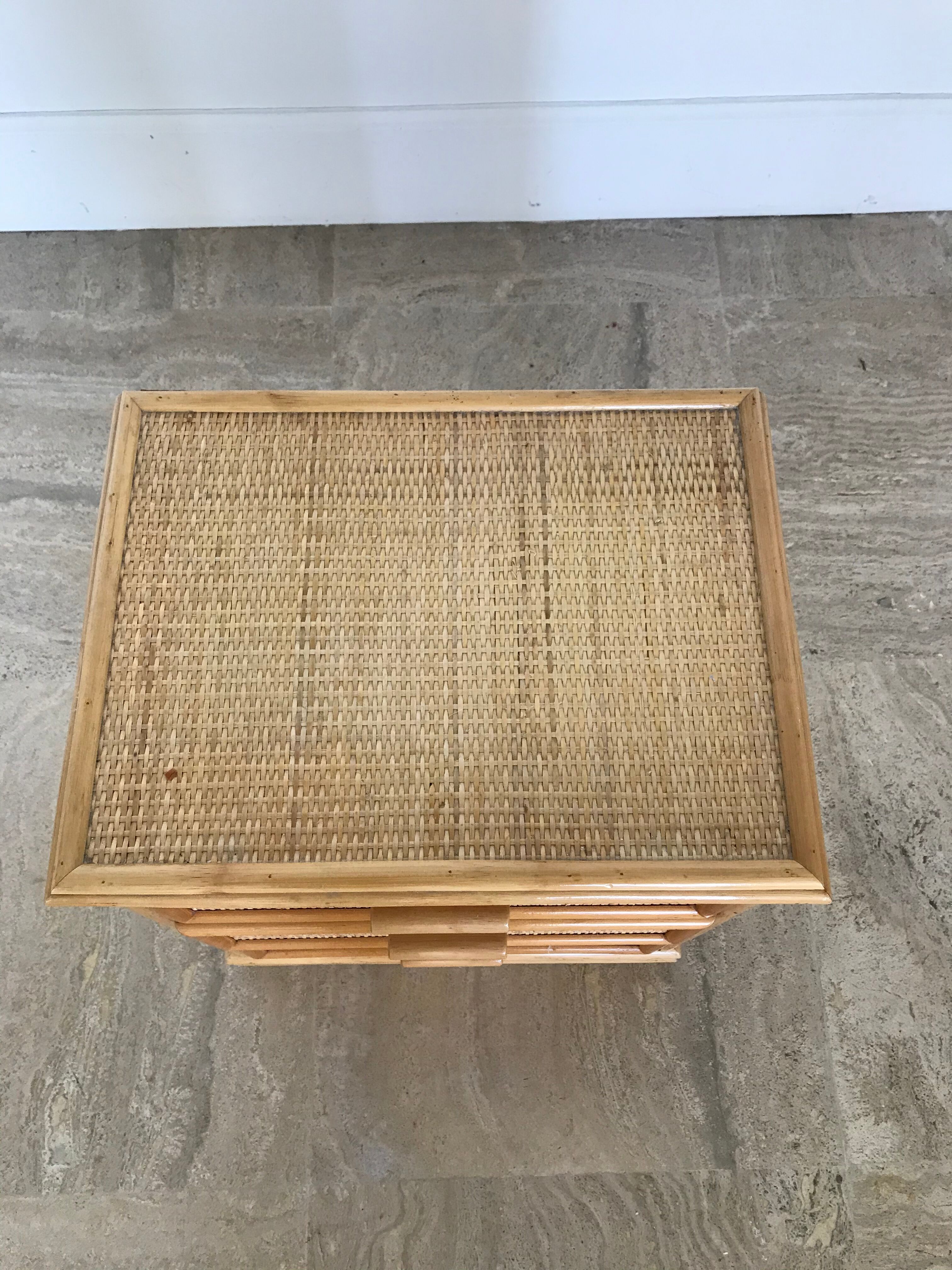 Pair of bamboo and braided rattan bedsides