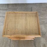 Pair of bamboo and braided rattan bedsides