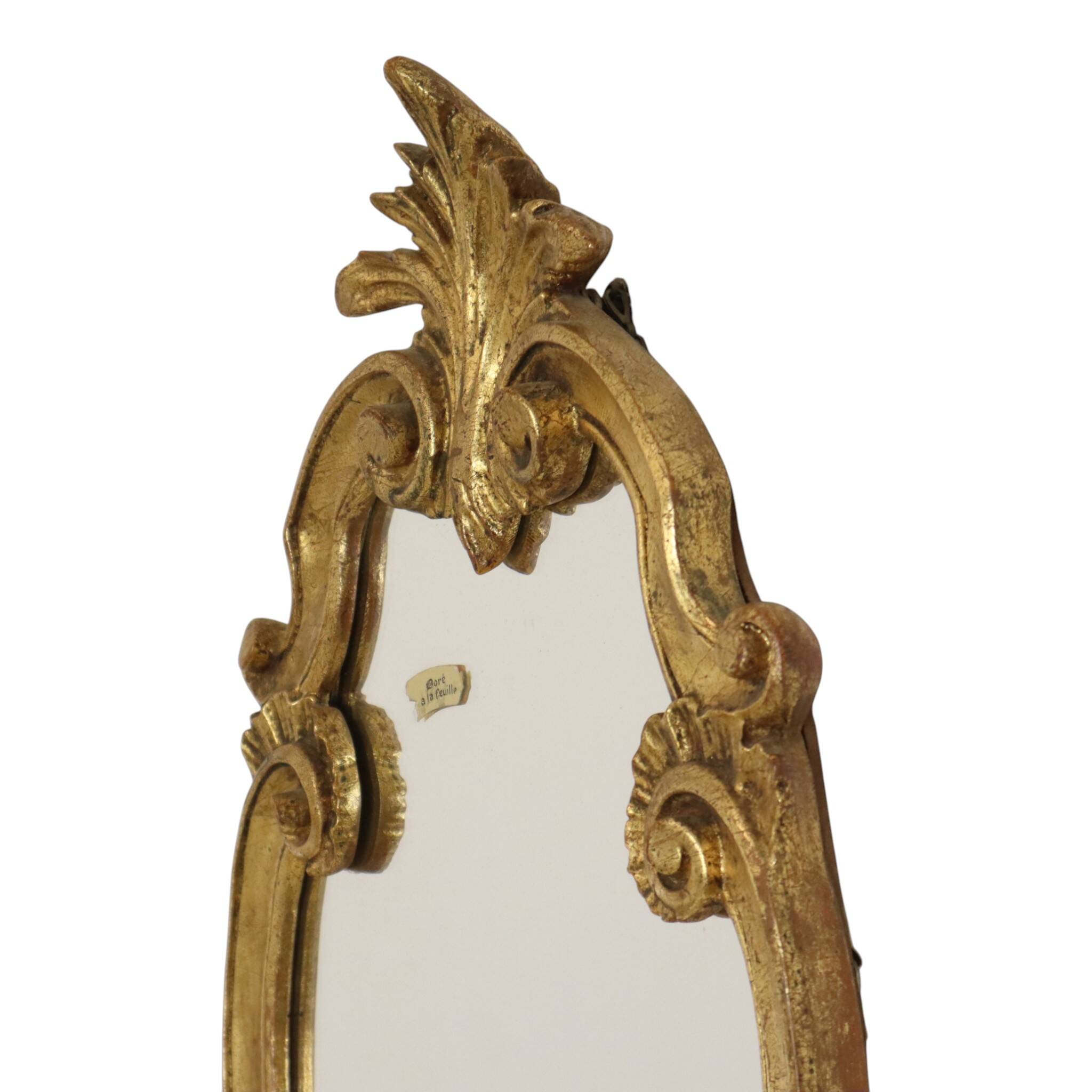French Baroque-style gold-leaf gilded mirror with crest, 60 cm