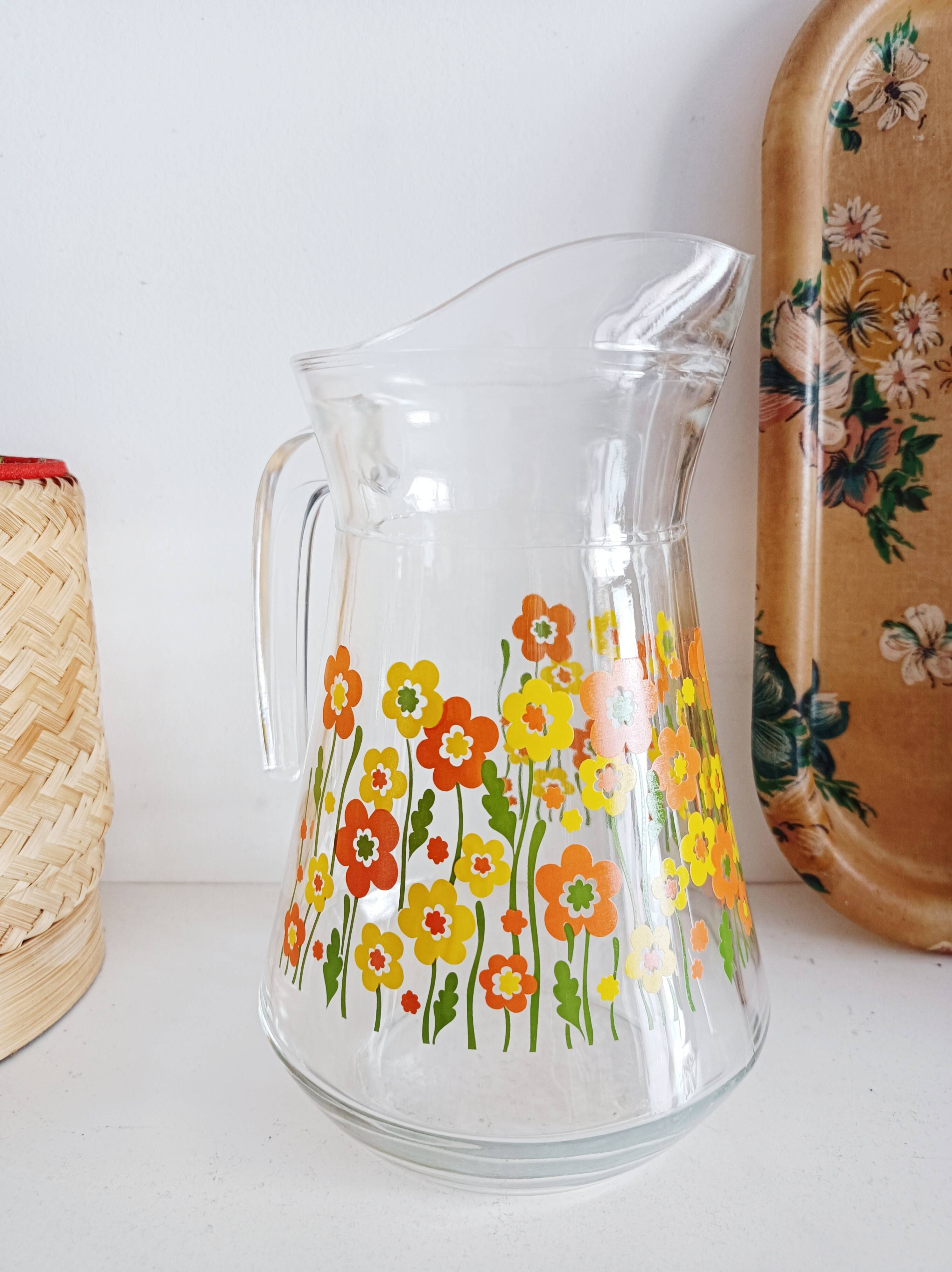 Flowery glass carafe, 1970s
