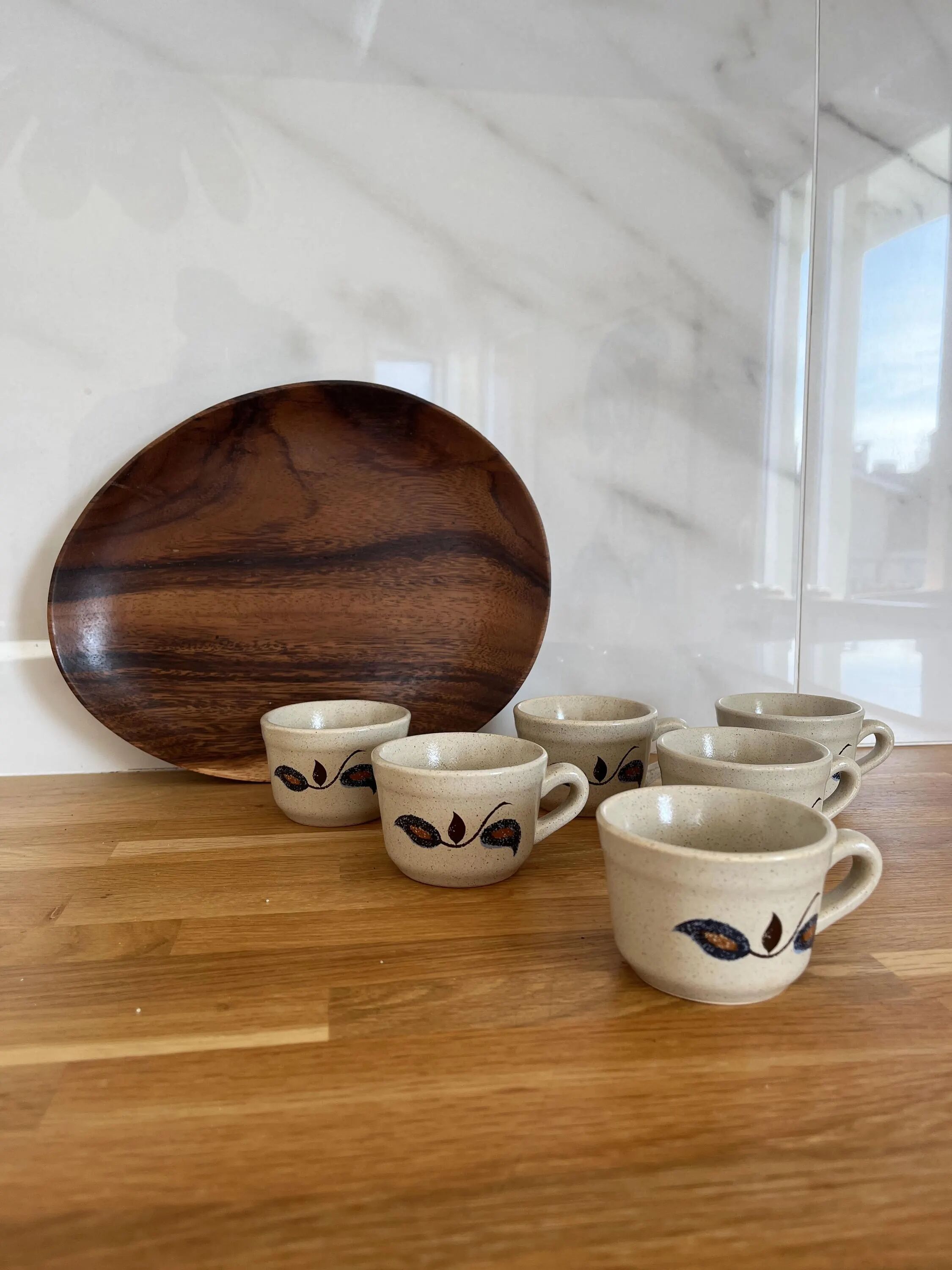 Set of 6 stoneware coffee cups from the 1970s.