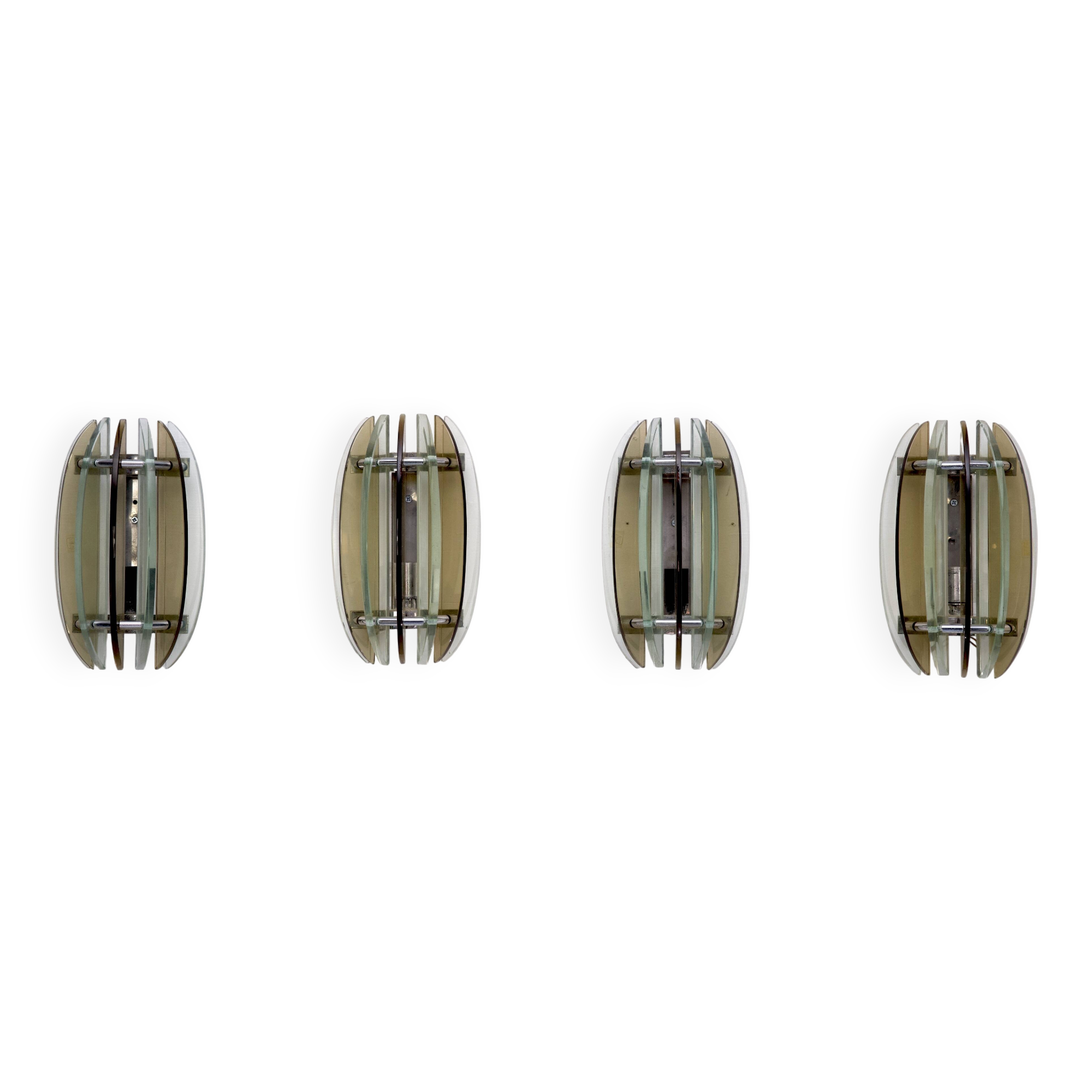 Set of Four Labeled Thick Glass Sconces by Veca, Italy, 1960s