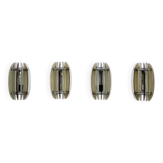 Set of Four Labeled Thick Glass Sconces by Veca, Italy, 1960s