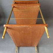 Table à trois plateaux en acajou massif et laiton doré 1950.