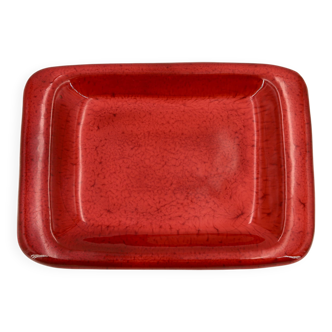 Rectangular ceramic catchall in red by Jean and Robert Cloutier.