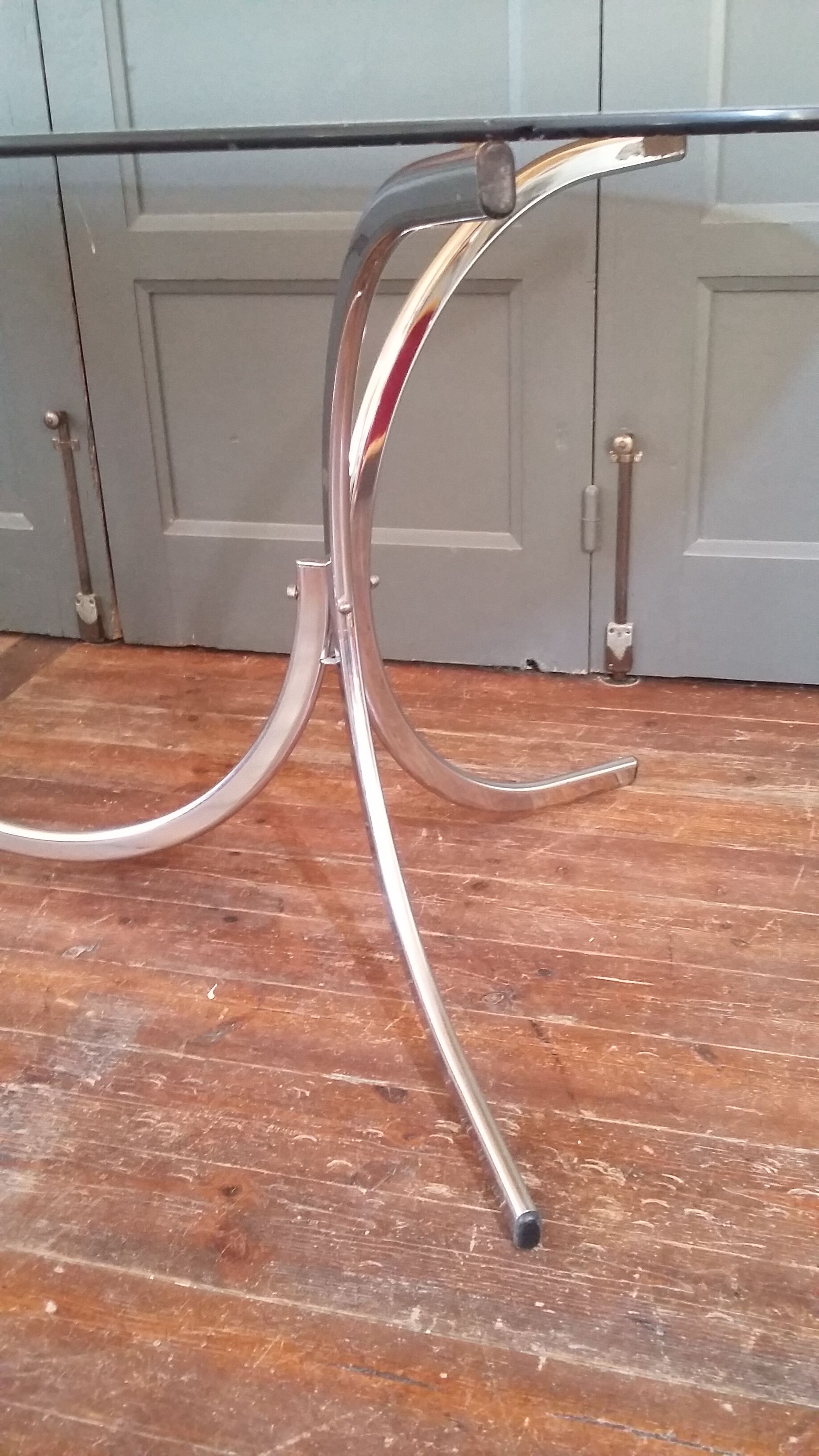 Vintage dining table glass and chrome 1970