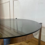 Table basse ronde métal chromé et verre années 70