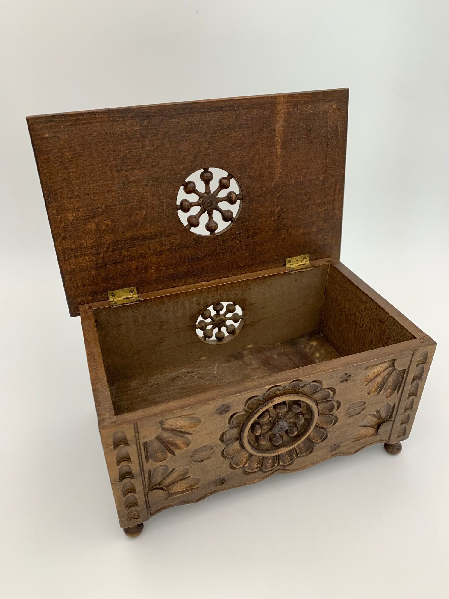 Vintage Breton box, carved wooden jewelry box
