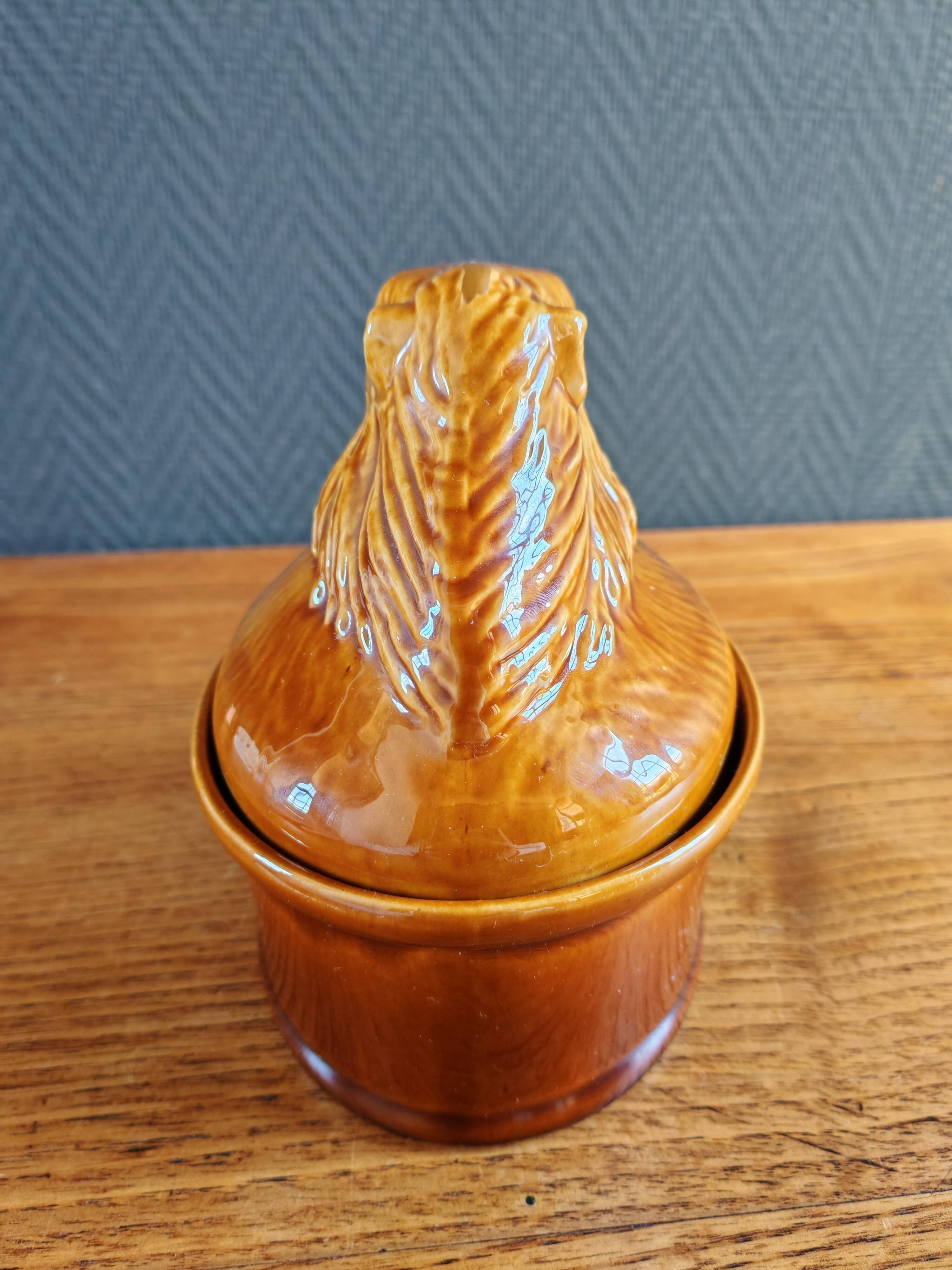 Terrine Vintage Tête de Sanglier en Céramique, Plat de Service Gibier