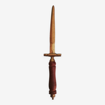 Paper cutter, letter opener in the shape of a sword, turned wooden handle