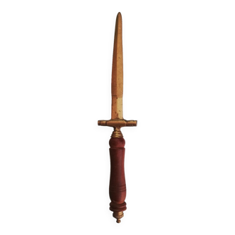 Sword-shaped letter opener paper cutter with turned wooden handle