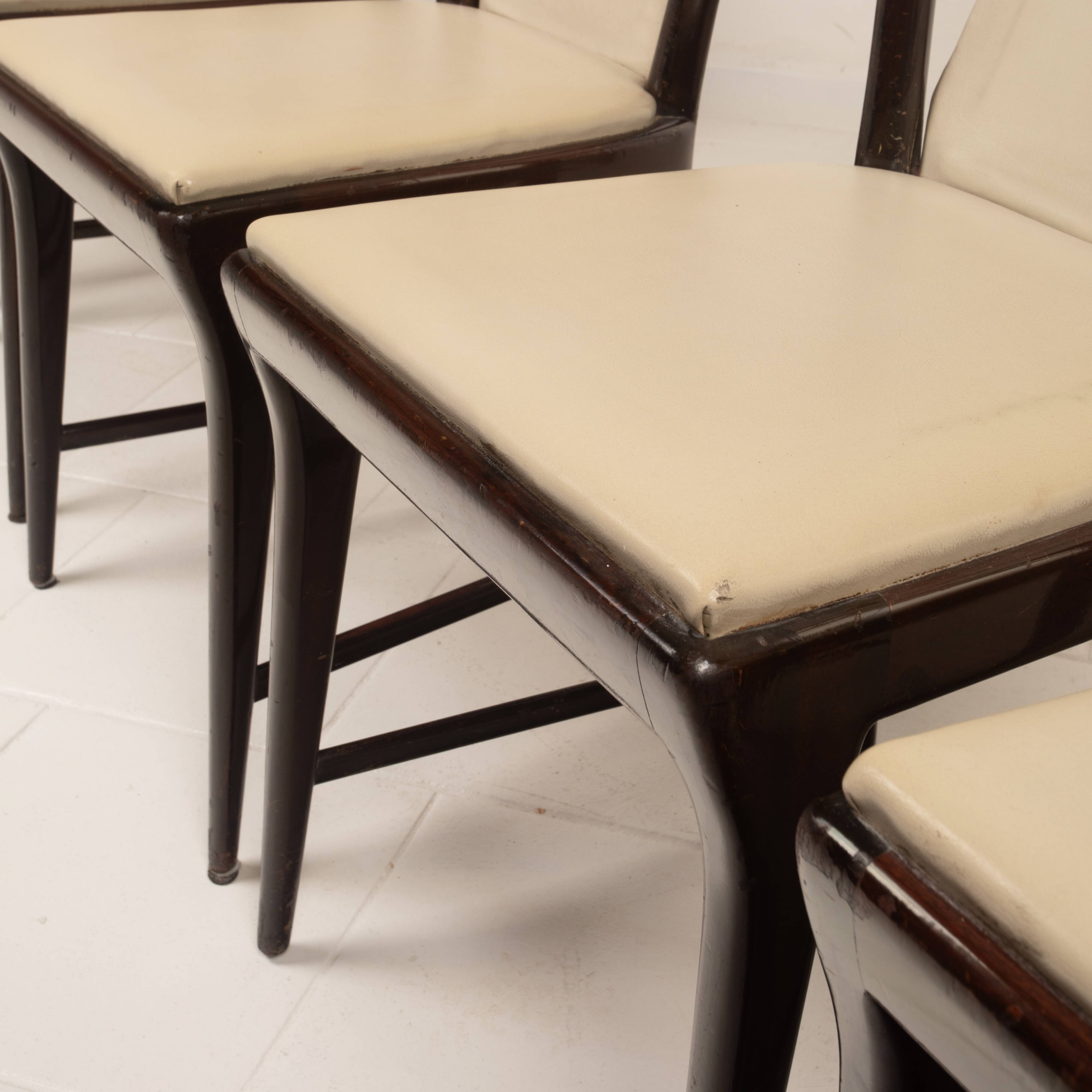 Osvaldo Borsani Mid Century Italian Mahogany Stained Dining Chairs for Arredamenti Borsani Varedo 1950
