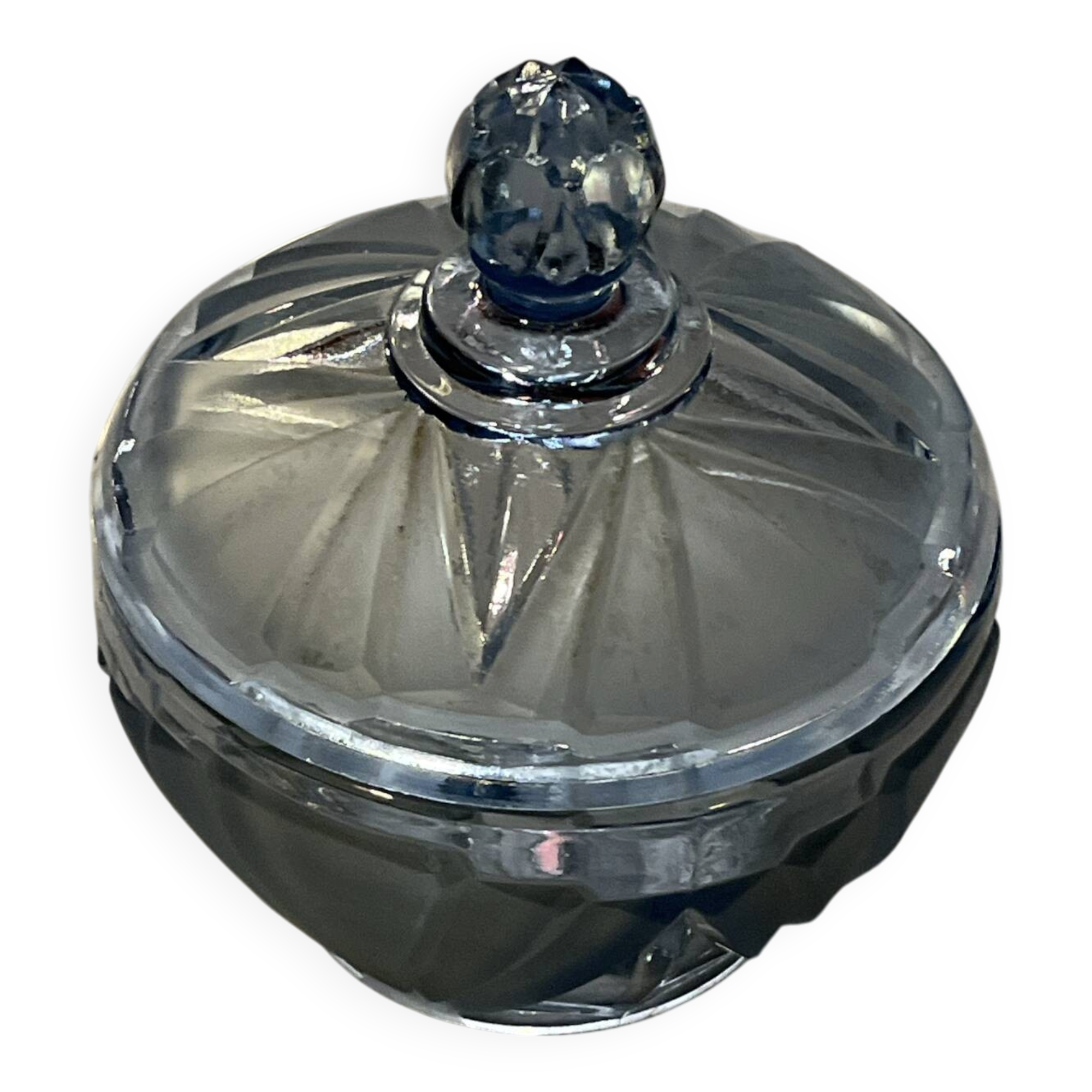 Vintage blue azure glass bonbonnière / sugar bowl – Vallérysthal (Condition