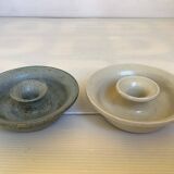 Paire de bougeoirs céramique beige et bleu