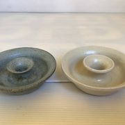 Paire de bougeoirs céramique beige et bleu