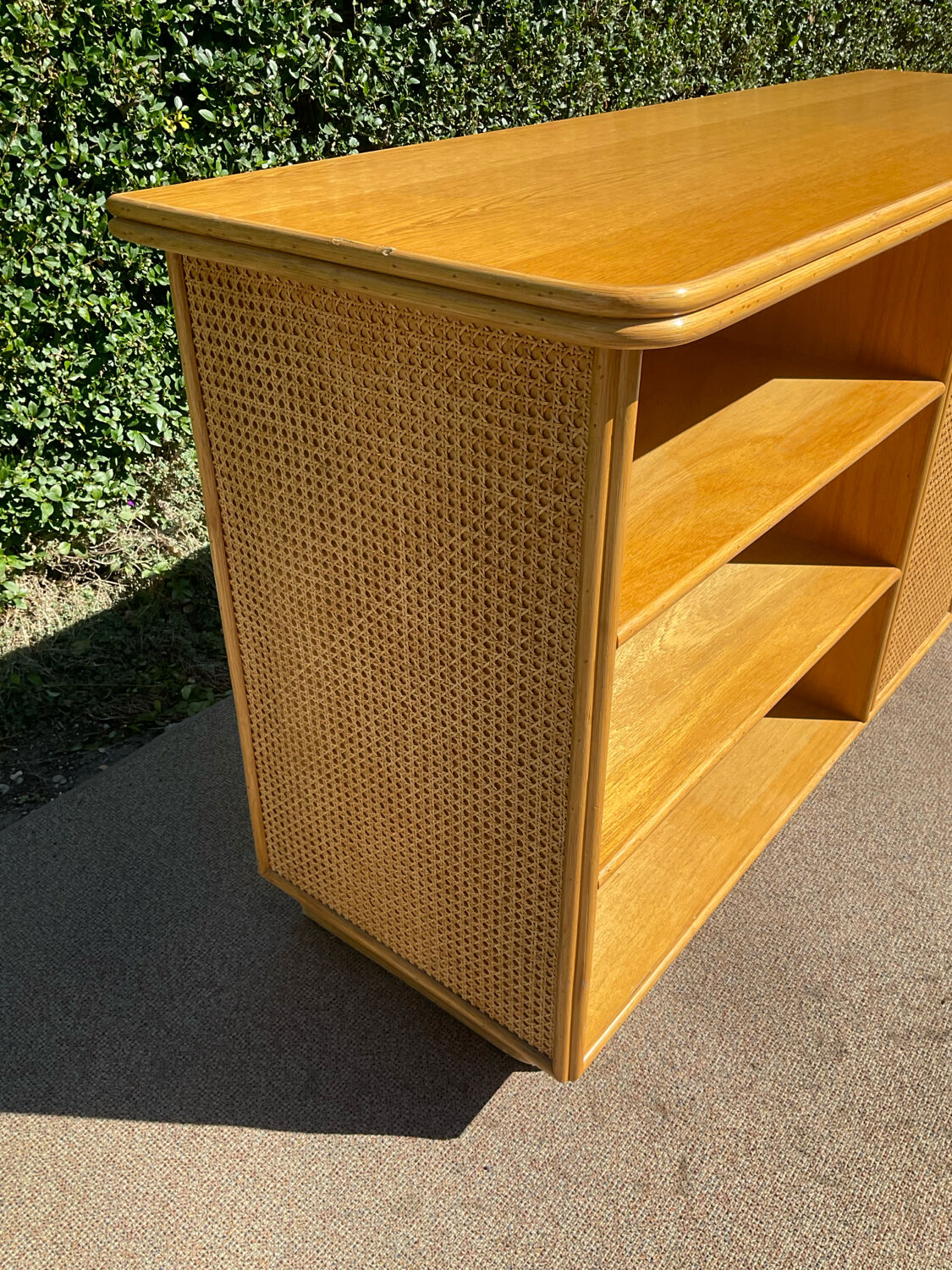 Vintage wooden and cane sideboard from the 70s