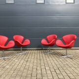 4x Original red leather Fritz Hansen Swan chairs Topstaat!