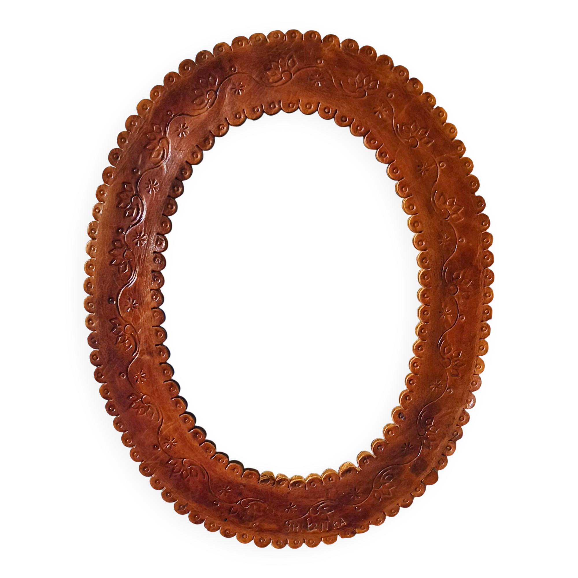Leather repoussé mirror, Sri Lanka, 1960s