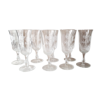 8 vintage champagne flutes Perrier Jouët