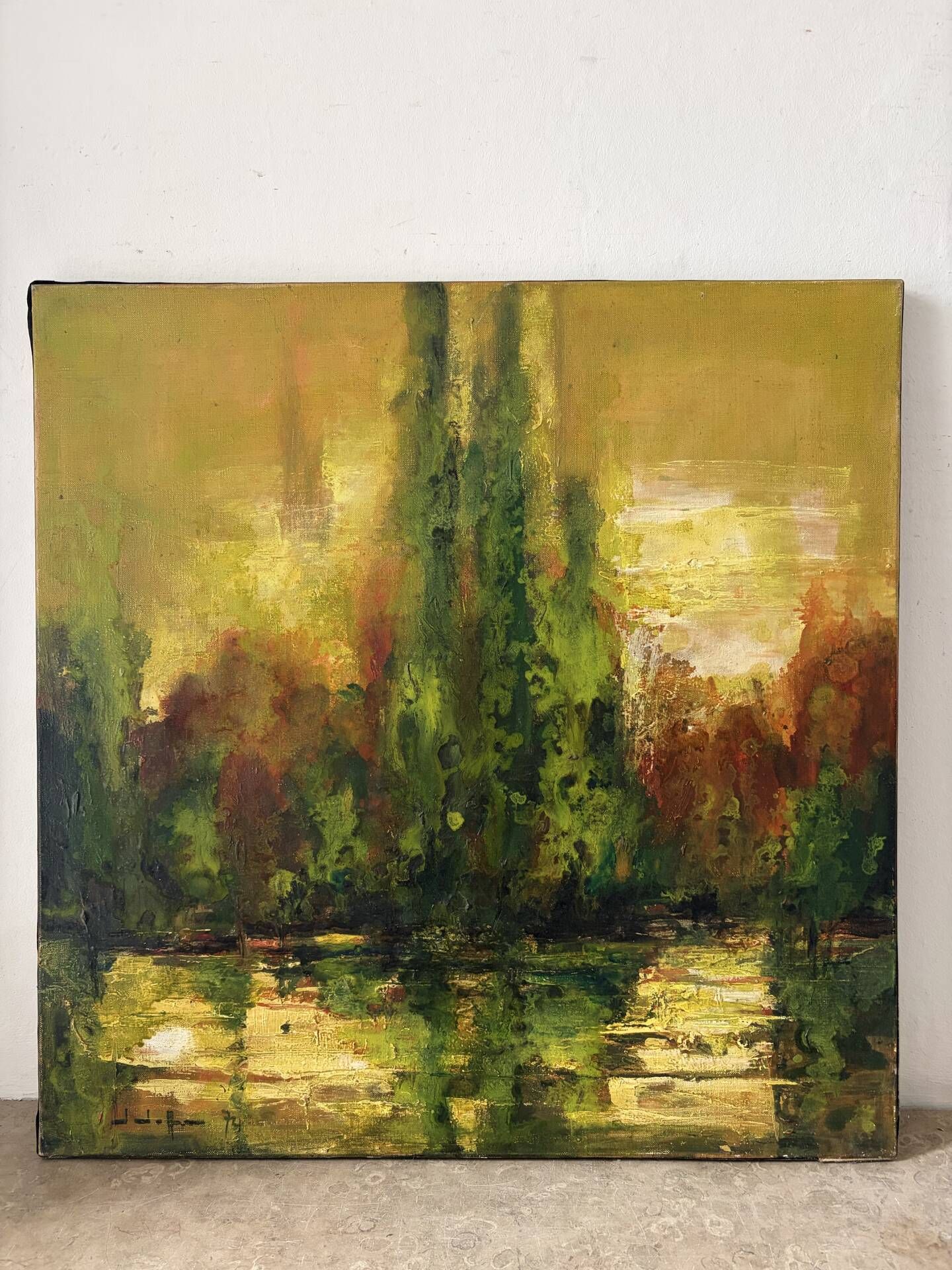 Reflets d’automne, huile sur toile signée 1974