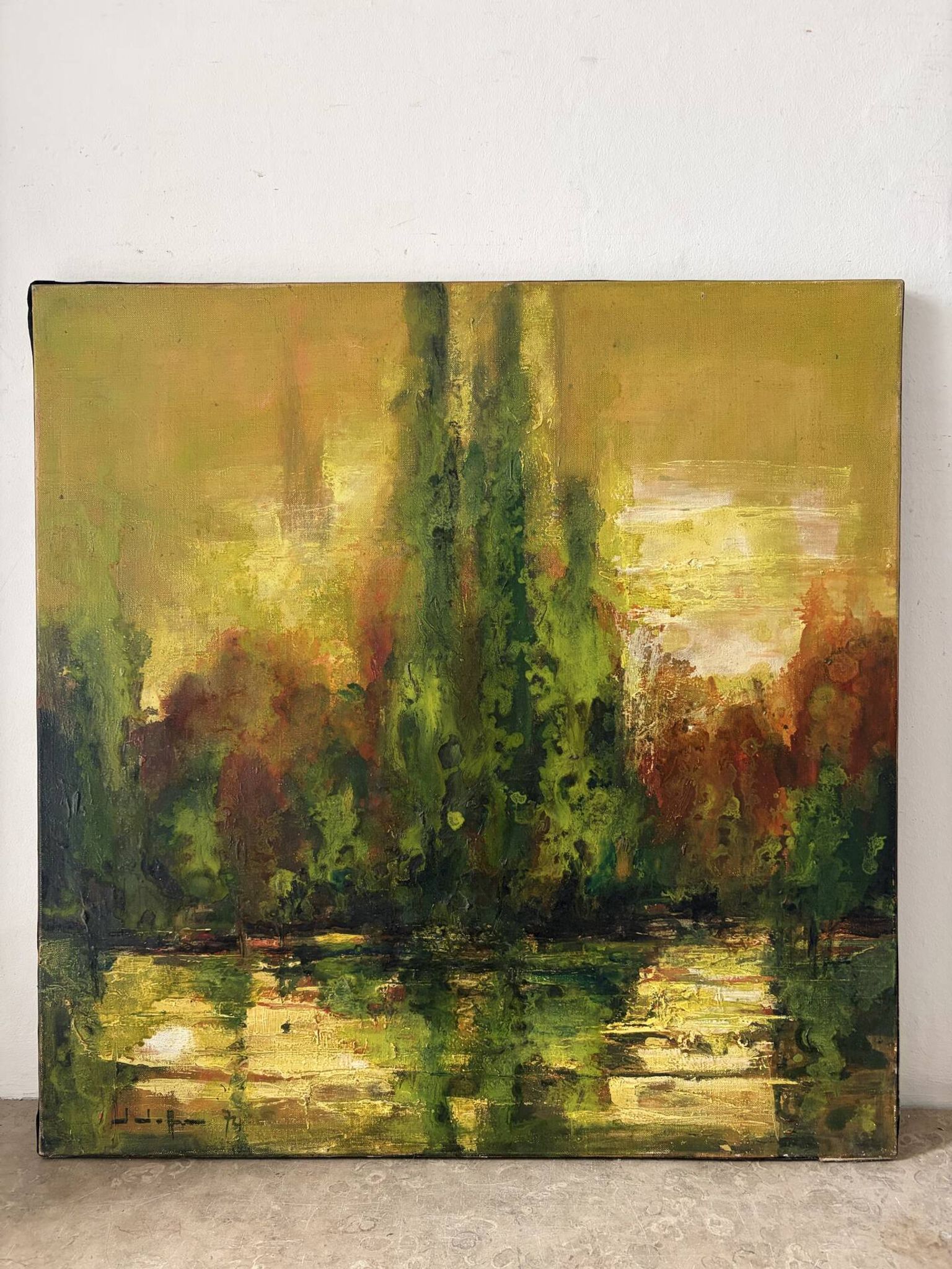 Reflets d’automne, huile sur toile signée 1974