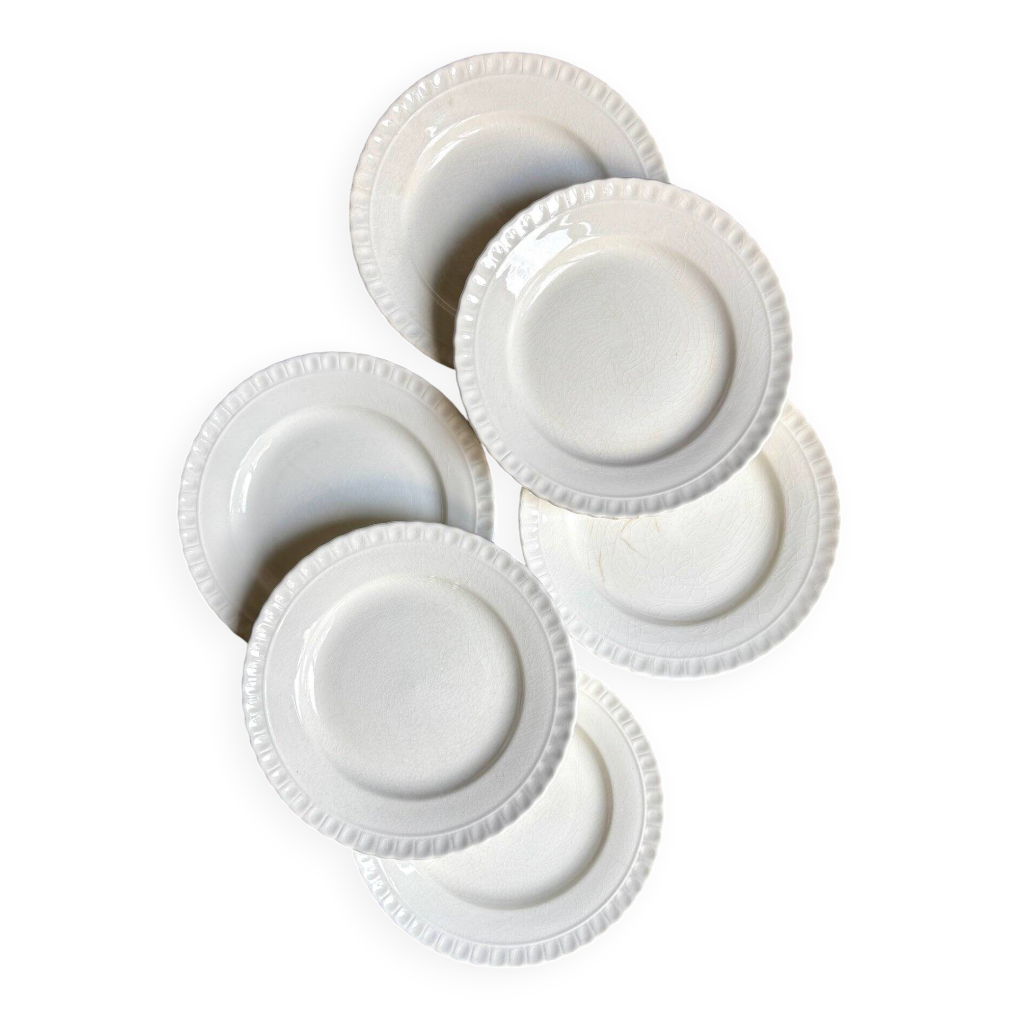 6 white earthenware dessert plates