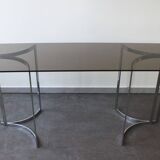 Console in smoked glass and chrome legs, 1970.