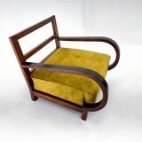 Pair of art deco beech wood armchairs, 1930's, newly upholstered