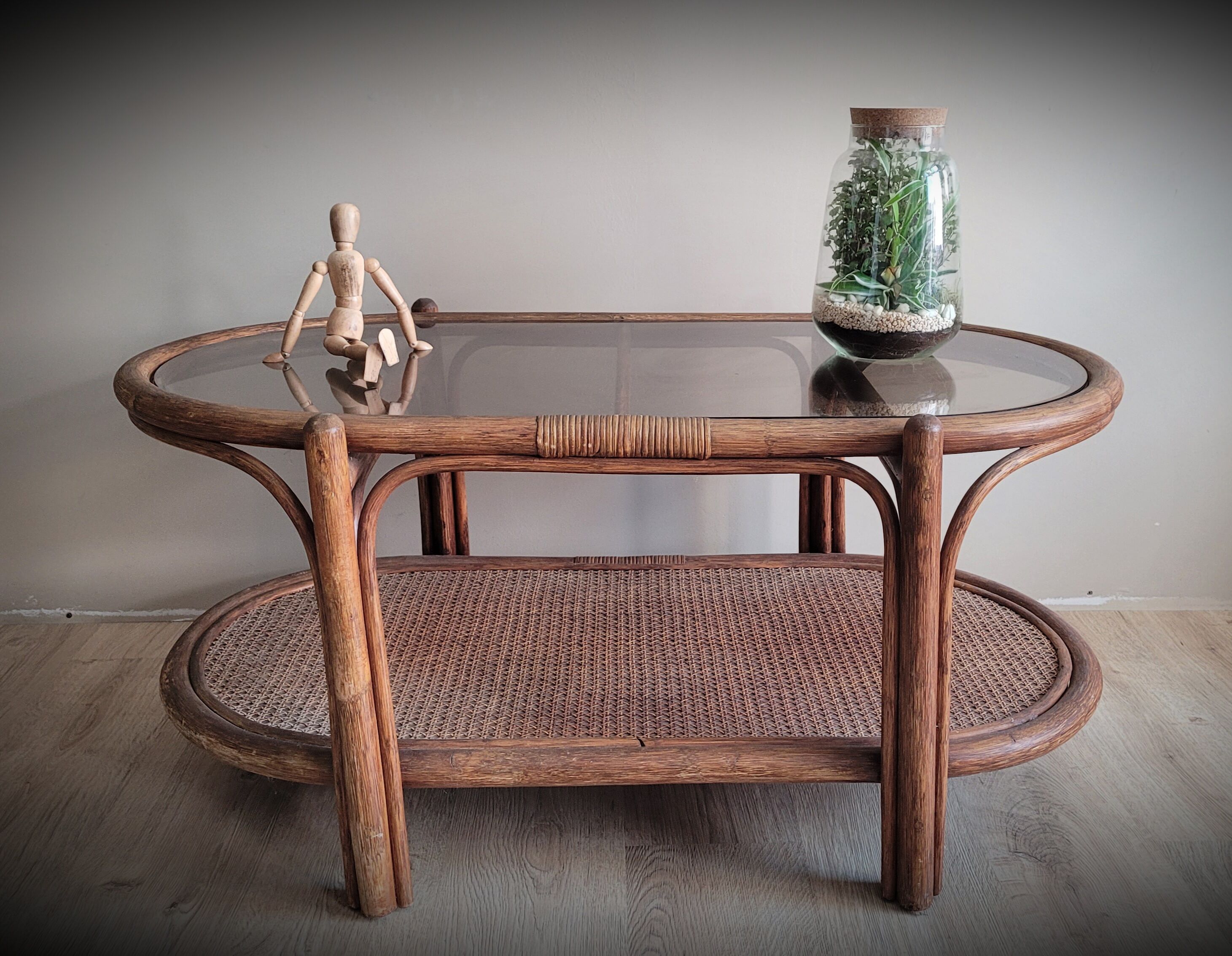 Rattan coffee table smoked glass