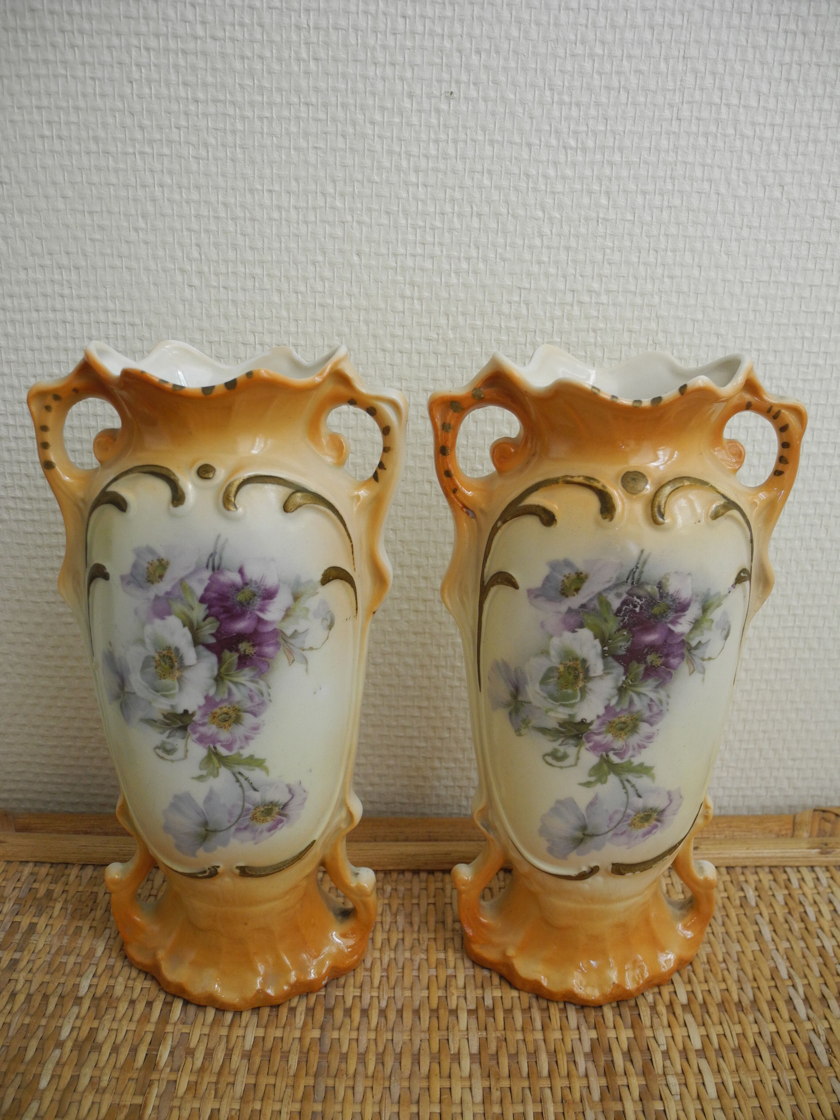 Pair of antique shabby chic decorative vases
