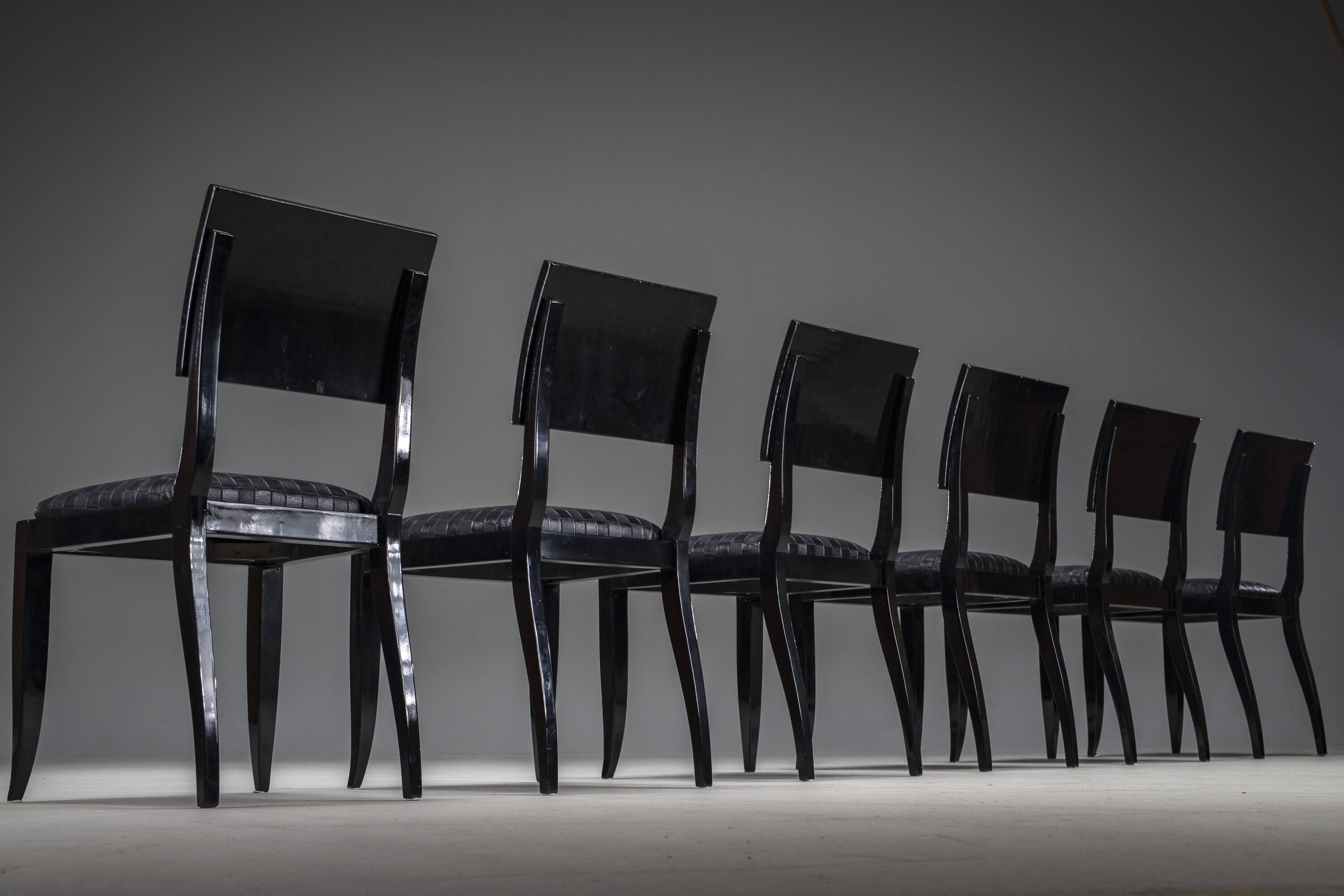 Art Deco French Walnut & Burl Dining Set, 1930s, Set of 7