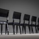 Art Deco French Walnut & Burl Dining Set, 1930s, Set of 7