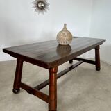 Old brutalist farm table designed by George Robert in pine from the 70s