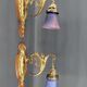 Paire d'applique Rococo / Louis XV en bronze doré, socles en noyer et tulipes en verre, France, Circ