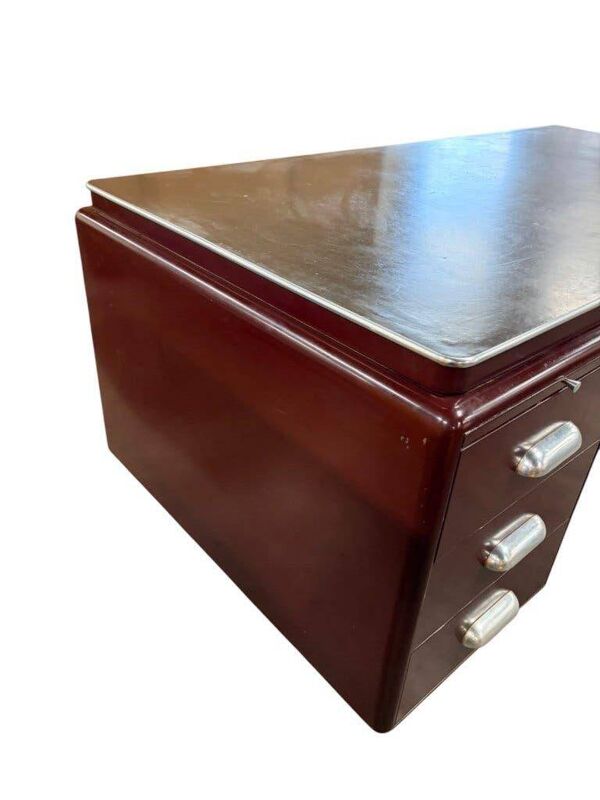 Bureau vintage en métal bordeaux Ahrend / Bureau Oda Prominent